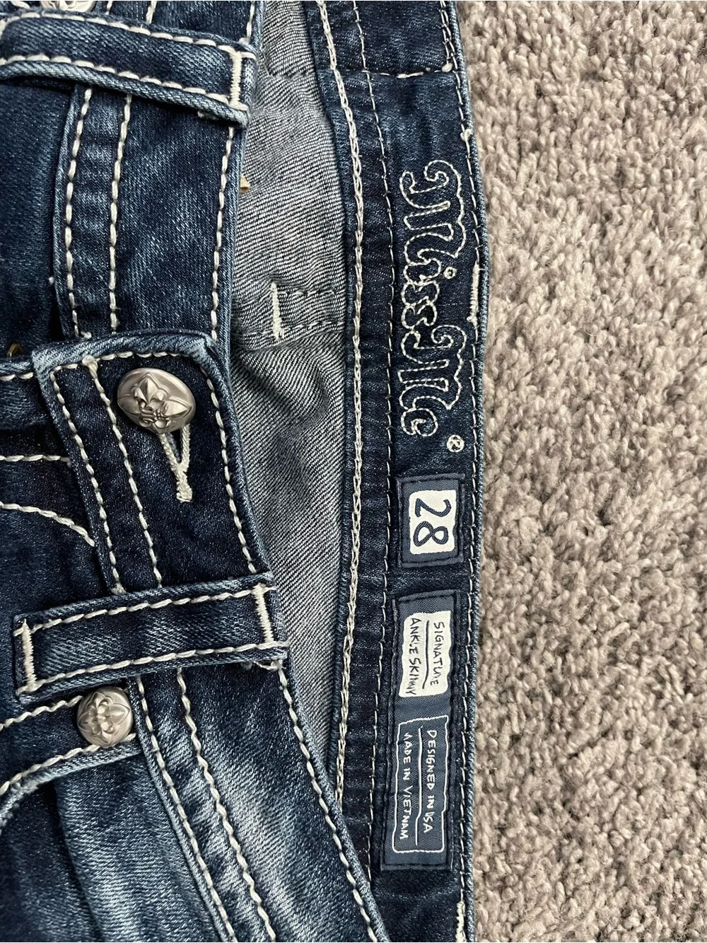 Miss Me Dark Blue Skinny Jeans with Embroidered Pockets - Picture 4 of 5